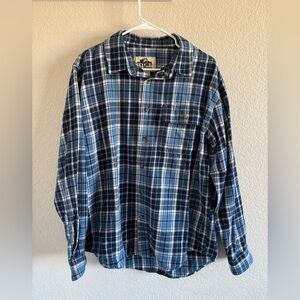 Old Mill Blue Plaid Flannel Long Sleeve Button Down Men's Shirt Size Large